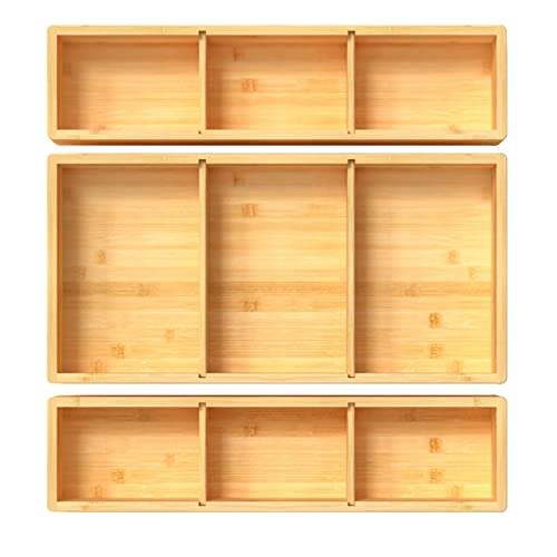 Bamboo Drawer Organizer Box 12   X 12   X 2  , DUJEN Adjustable 3 I...