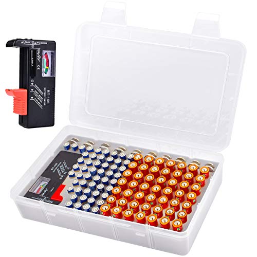Battery Storage Organizer Box with Battery Tester, Garage Batteries...