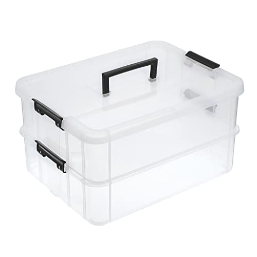BTSKY 2 Layer Stack & Carry Box, Plastic Multipurpose Portable Stor...