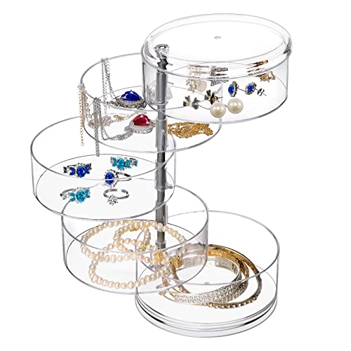 Clear Plastic Small Jewelry Organizer, 5-Layers Rotatable Jewelry S...