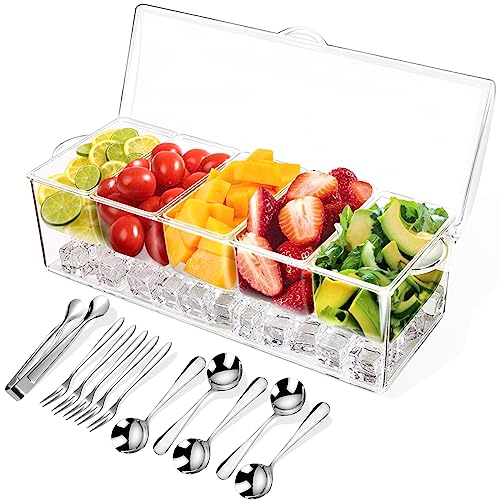 Condiment Tray with Stainless Steel 5 Spoons, 5 Forks and 1 Clip, C...