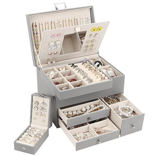 DesignSter Jewelry Organizer Box, 3 Layers Large Jewelry Box with T...