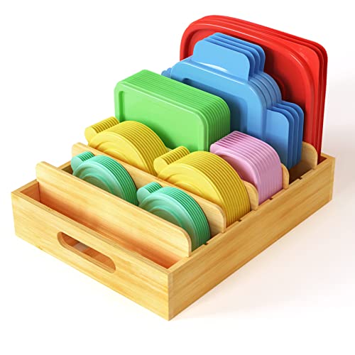 DUJEN Bamboo Food Container Lid Organizer, Kitchen Cabinet Organize...