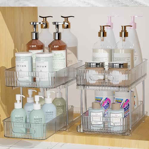 Fowooyeen 2 Pack Bathroom Cabinet Organizer, 2 Tier Pull Out Clear ...