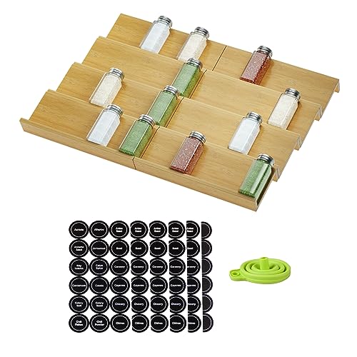 GGUL Bamboo Spice Rack Drawer Organizer with 12 Spice Jars, 216 Lab...