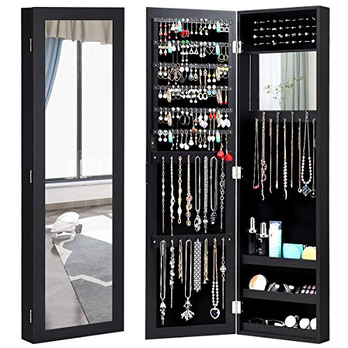 Giantex Jewelry Armoire Cabinet Wall Door Mounted with Full Length ...