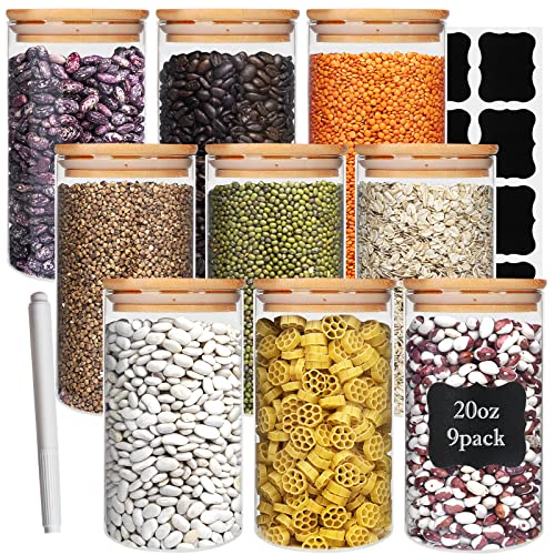 Glass Food Storage Containers Jars with Airtight Bamboo Lid 20oz 9p...