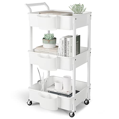 Hamone 3-Tier Utility Rolling Cart,Mobile Utility Cart with Lockabl...