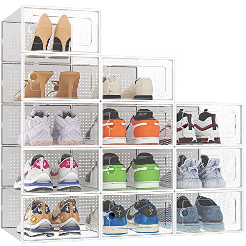 HOMIDEC 12 Pack Shoe Storage Box, Clear Plastic Stackable Sneaker B...