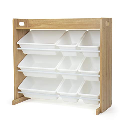 Humble Crew, Natural Wood White Toy Organizer with Shelf and 9 Stor...