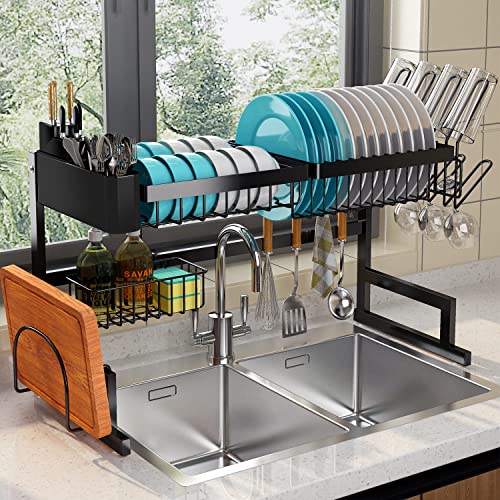 ilvvan Over Sink Dish Drying Rack (Expandable Height Length) Snap-O...