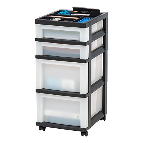 IRIS USA 4-Drawer Storage Cart with Organizer Top, Black...