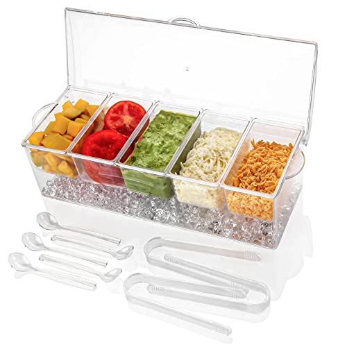 IVYHOME Ice Chilled 5 Compartment Condiment Server Caddy | Plastic ...