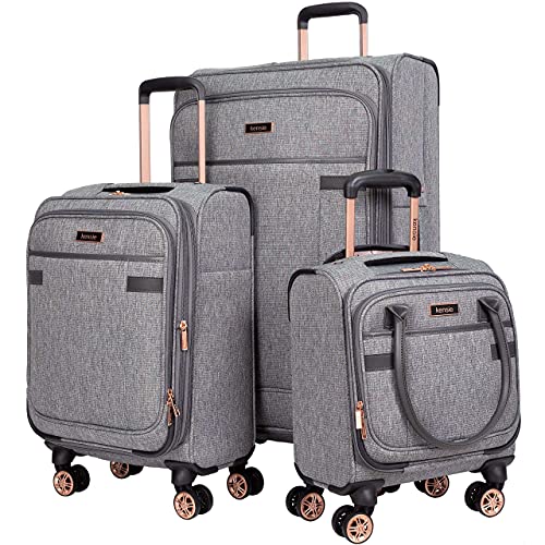 kensie Women s Hudson Softside Spinner Luggage, Heather Gray, 3-Pie...