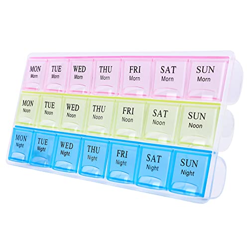 Large Weekly Pill Organizer 3 Times A Day, Moisture-Proof 7 Day Pil...
