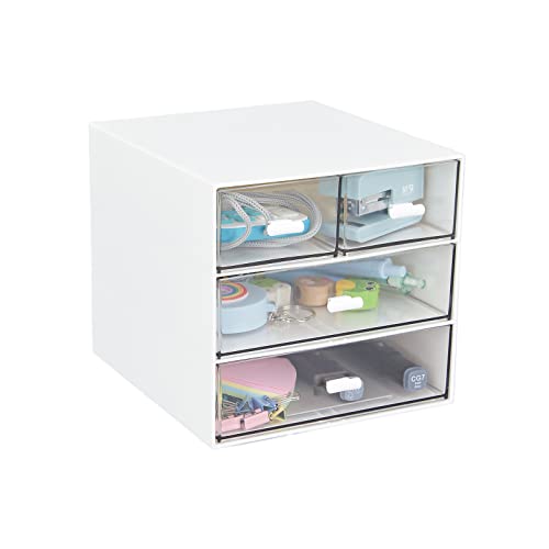 LETURE Desk Organizer with 4 Drawers, Clear Plastic Desk Storage Bo...
