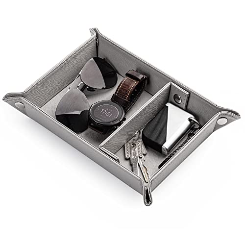Mens Valet Tray for Nightstand Bedside and Entry Table Faux Leather...