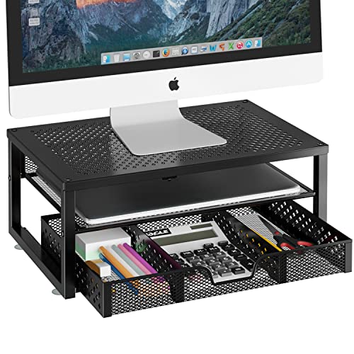 Metal Monitor Stand Riser and Computer Desk Organizer with Drawer f...