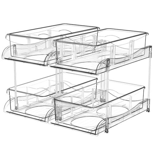 MHHA 2 Sets of 2-Tier Clear Under Bathroom Sink Organizers and Stor...