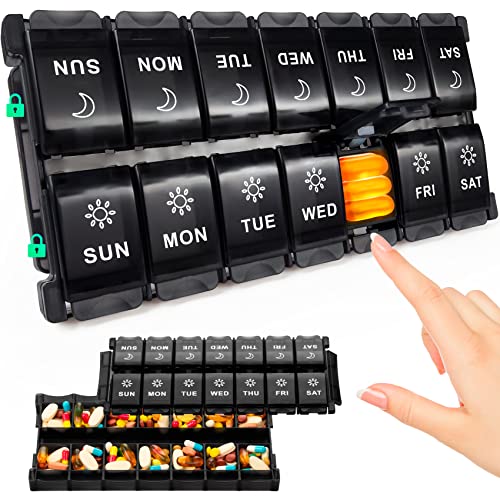 Mossime Large Pill Organizer 2 Times a Day, Push Botton 7 Day Pill ...