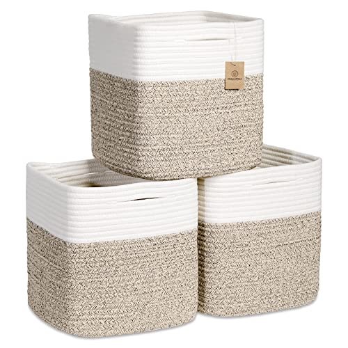 NaturalCozy Storage Cubes 11 Inch Cotton Rope Woven Baskets for Org...