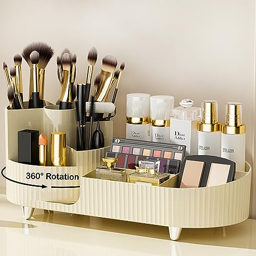 New 360 Rotating Makeup Organizer for Vanity with Brush Holder, Cos...