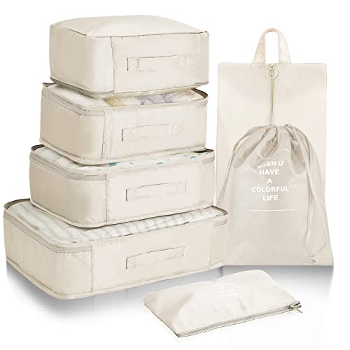 Packing Cubes for Suitcases with Large Shoe Bag - VAGREEZ 7 PCS Lug...