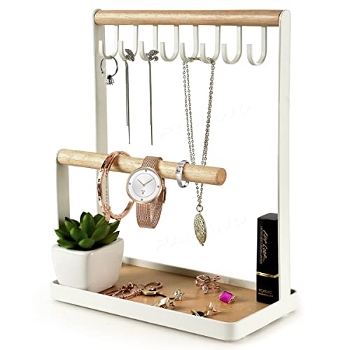 PAMANO Jewelry Stand Holder, 3-Tier Necklace Hanging Wooden Ring Or...