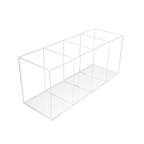 QPEY Acrylic Pen Holder 4 Compartments,Clear Pen Holder Organizer M...