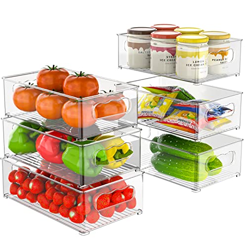 Raweao Refrigerator Organizer Bins - 6 Pack Fridge Organizers and S...