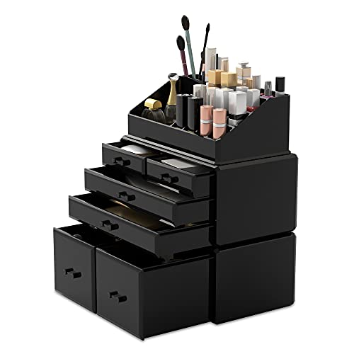 READAEER Makeup Organizer 3 Pieces Cosmetic Storage Case with 6 Dra...