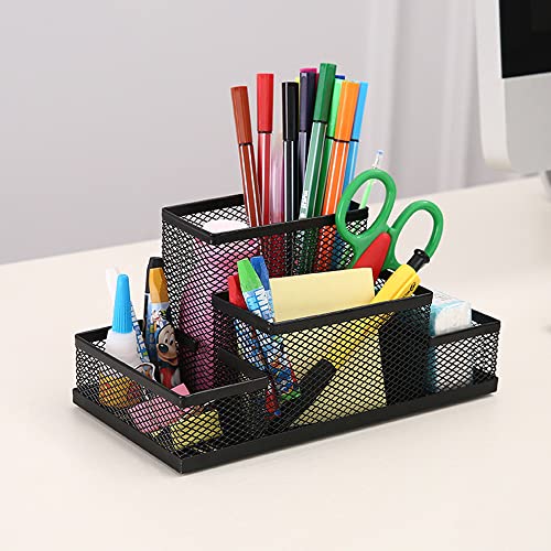 Rerii Mesh Pen Holder for Desk, 4 Compartments Pencil Stationary Ho...