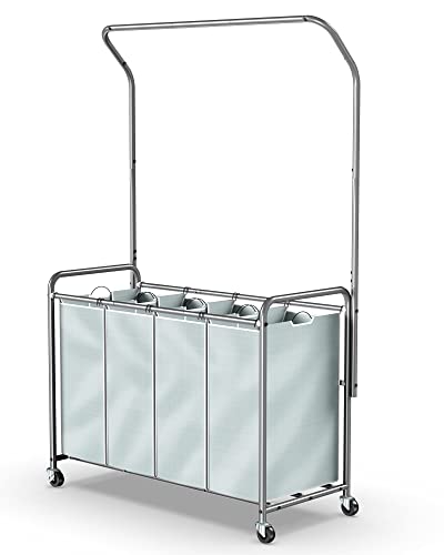 ROMOON Laundry Sorter with Hanging Bar, 4 Section Laundry Hamper wi...