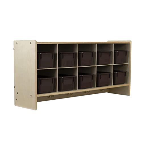 RRI Goods 10-Section Wood Cubbies Storage with Brown Plastic Bins, ...