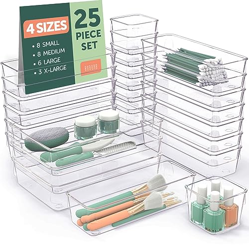Ruboxa Clear Drawer Organizer, [25 PCS] Plastic Organizers for Home...