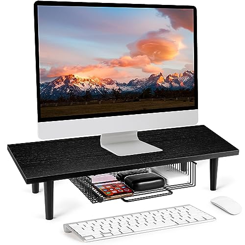 RUILALIFE Single Monitor Stand With Drawer For Desk, Wood Monitor R...