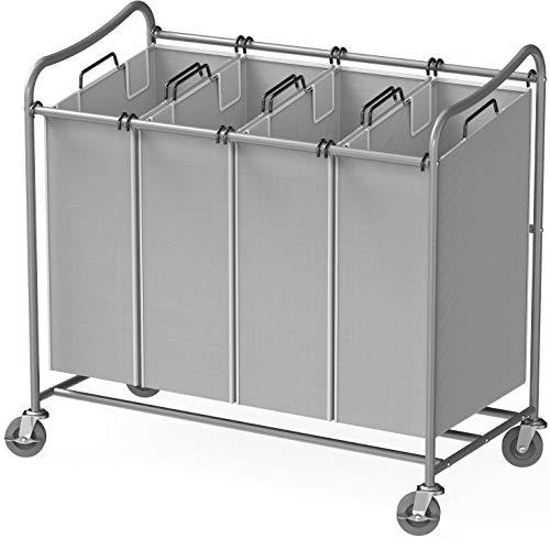 SimpleHouseware 4-Bag Heavy Duty Laundry Sorter Rolling Cart, Silve...