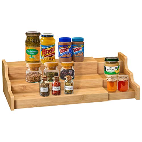 Spice Rack Kitchen Cabinet Organizer- 3 Tier Bamboo Expandable Disp...