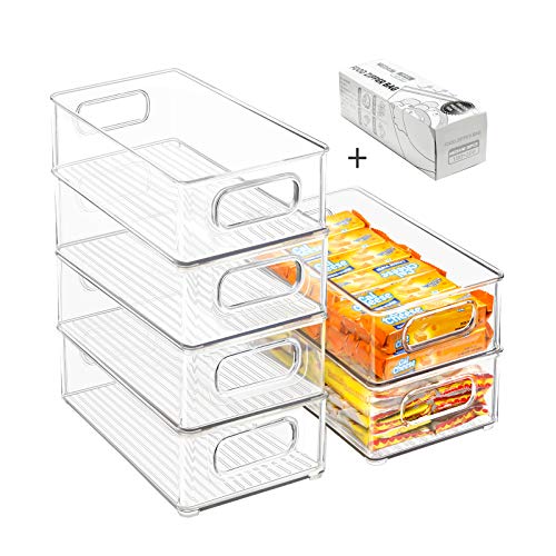 Stackable Refrigerator Organizer Bins, 6 Pack Clear Kitchen Organiz...