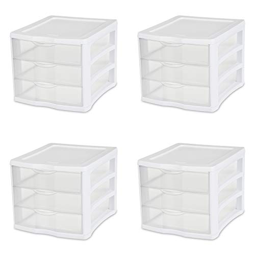 Sterilite 17918004 3 Drawer Unit, White Frame with Clear Drawers, P...