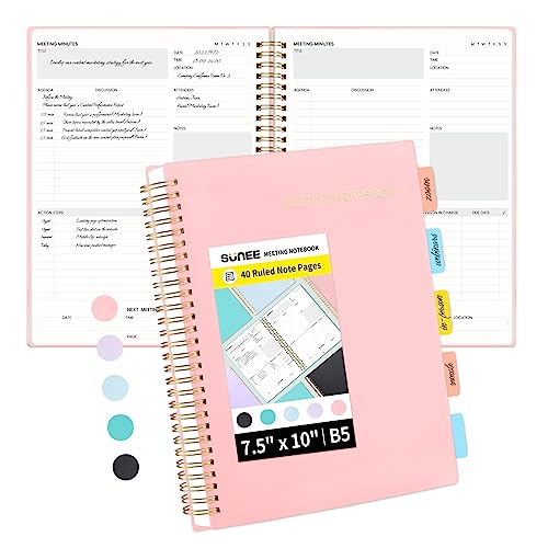 SUNEE Meeting Notebook for Work with Sticky Tabs - 240 Pages, B5 Si...