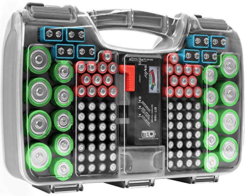 THE BATTERY ORGANISER Storage Case with Tester, Stores & Protects U...