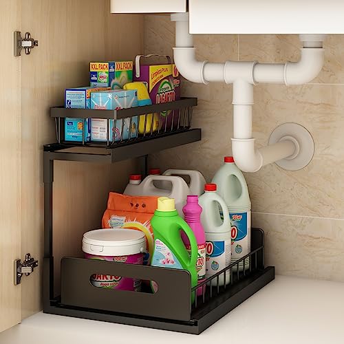 Under Sink Organizers and Storage, Double Sliding Pull Out cabinet ...
