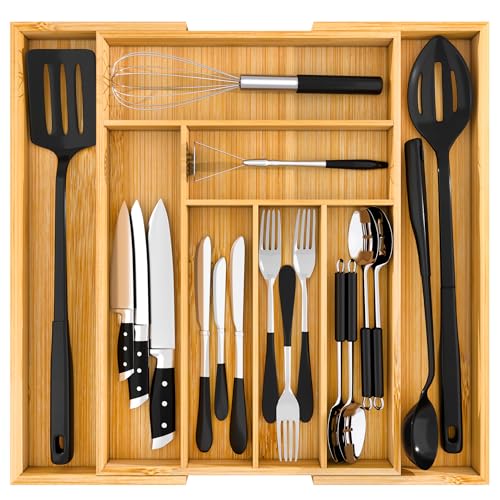 Utopia Kitchen Caddy Expandable Drawer Organizer, Bamboo Dividers O...