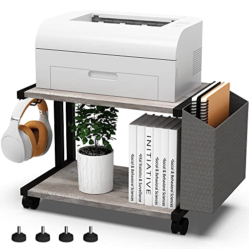 VEDECASA 2 Tier Vintage Greige Wooden Under Desk Printer Stand with...