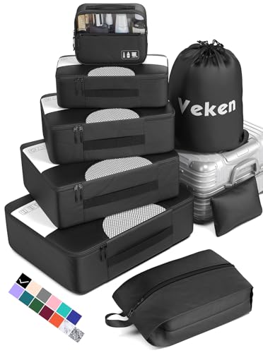 Veken 8 Set Packing Cubes for Suitcases, Travel Essentials Bag Orga...