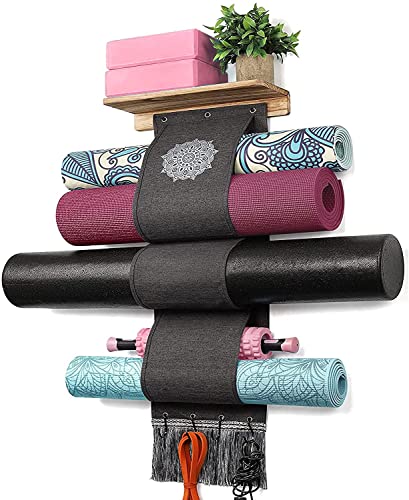 VINAEMO Yoga Mat Holder Wall Mount Storage Rack with 3 Sizes Pocket...