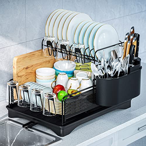 Wahopy Heavy Duty 2 Tier Dish Drying Rack with Drainboard for Kitch...
