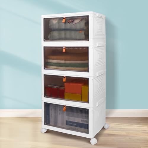 Wise Oannes 4 Tier Storage Bins with Lids, 23QT Stackable Closet Or...