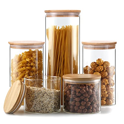 YUNCANG Glass Storage Jars [Set of 5],Clear Glass Food Storage Cont...